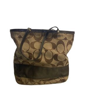 COACH Canvas Signature Logo Bag Brown With Dust Bag 10125